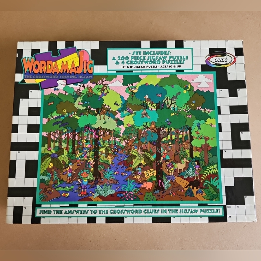 Ceaco WordamaJig 200 Piece Puzzle & 4 Crossword JUNGLE vintage 1995